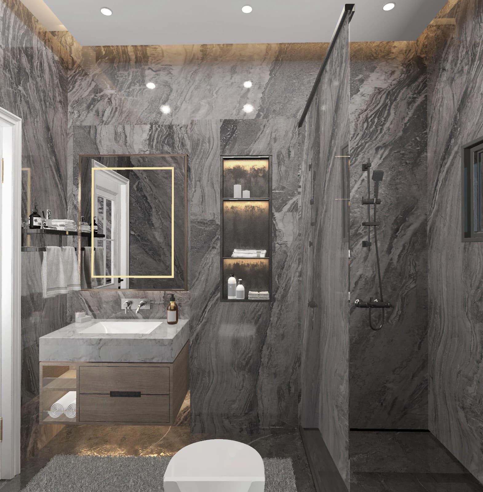 Talas Villa Project — Bathroom — materials and lighting